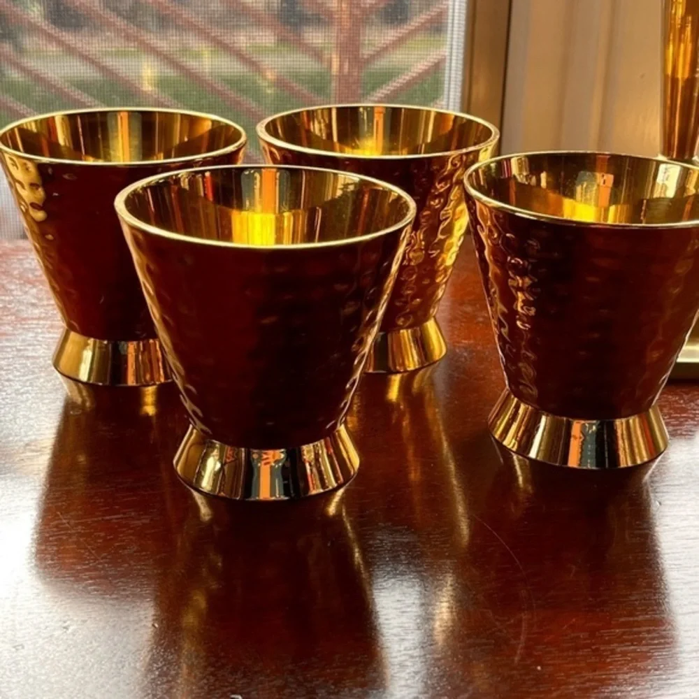 Vintage bronze hammered candle holders or shot glasses set of 4